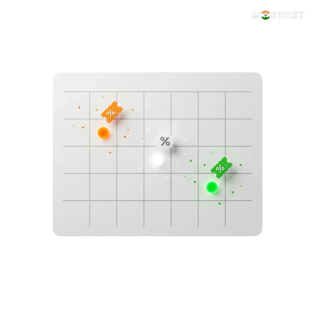 Graphic showing “Actual Promo Code of Mostbet in India” with 125% welcome bonus and 250 free spins highlighted