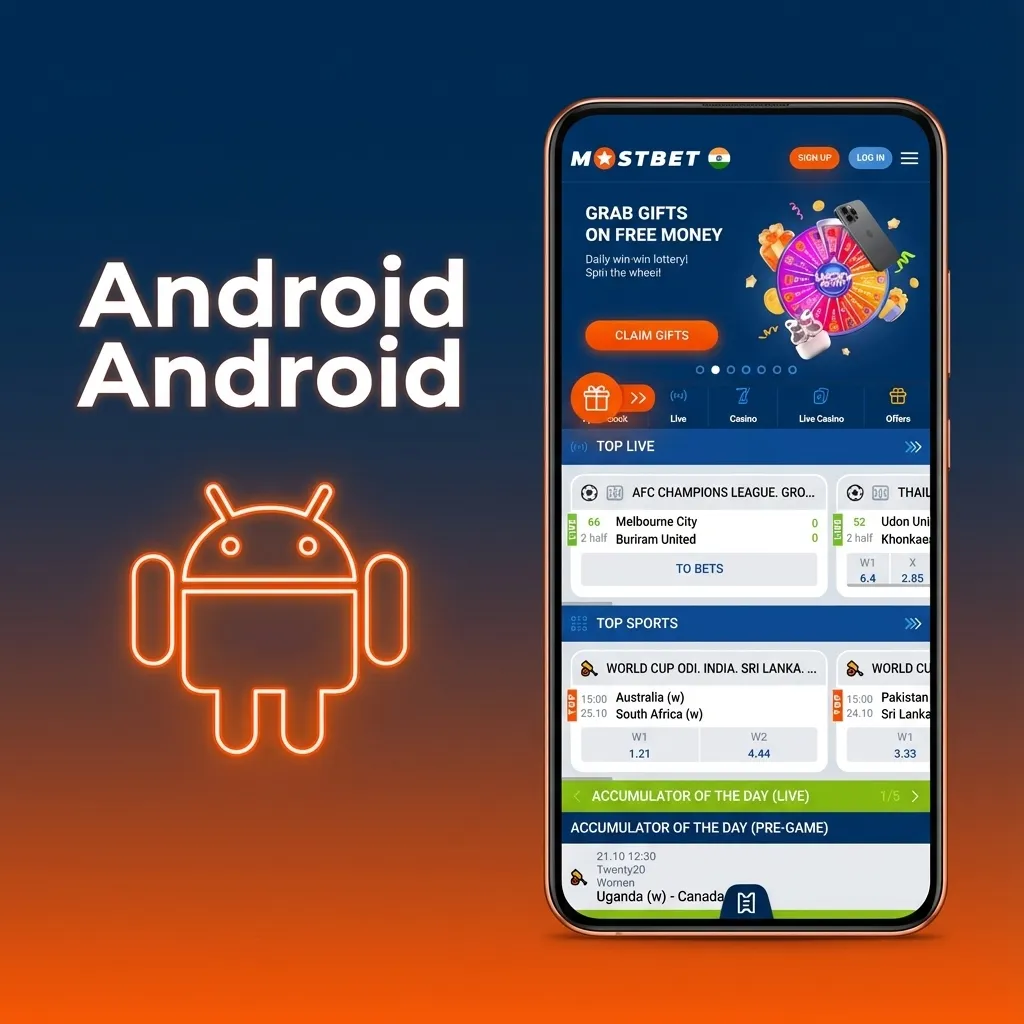 Illustration of an Android smartphone showing a betting app install steps and live odds on the screen