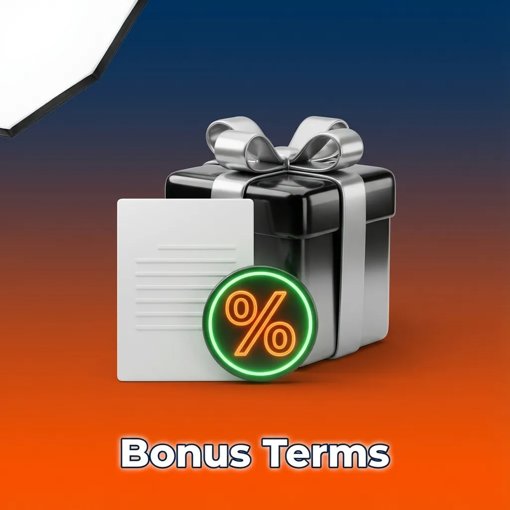 Illustrated “Bonus Terms” screen with bullet points explaining casino and sports betting promotion rules and wagering conditions