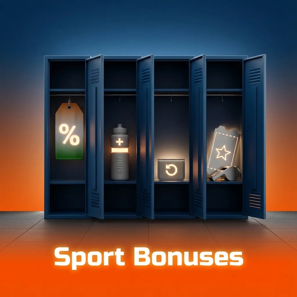 Colorful “Sport Bonuses” banner showing Indian sports icons and betting symbols for cricket, football, tennis, kabaddi and esports